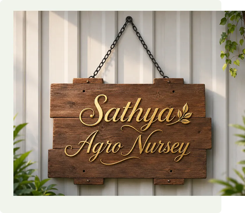 Sathya Agro Nursery wooden sign
